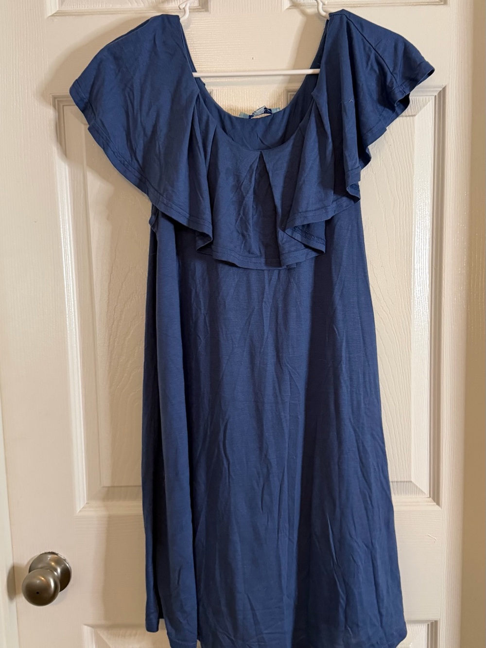 She and Sky Navy Blue Off-Shoulder Ruffle Mini Dress